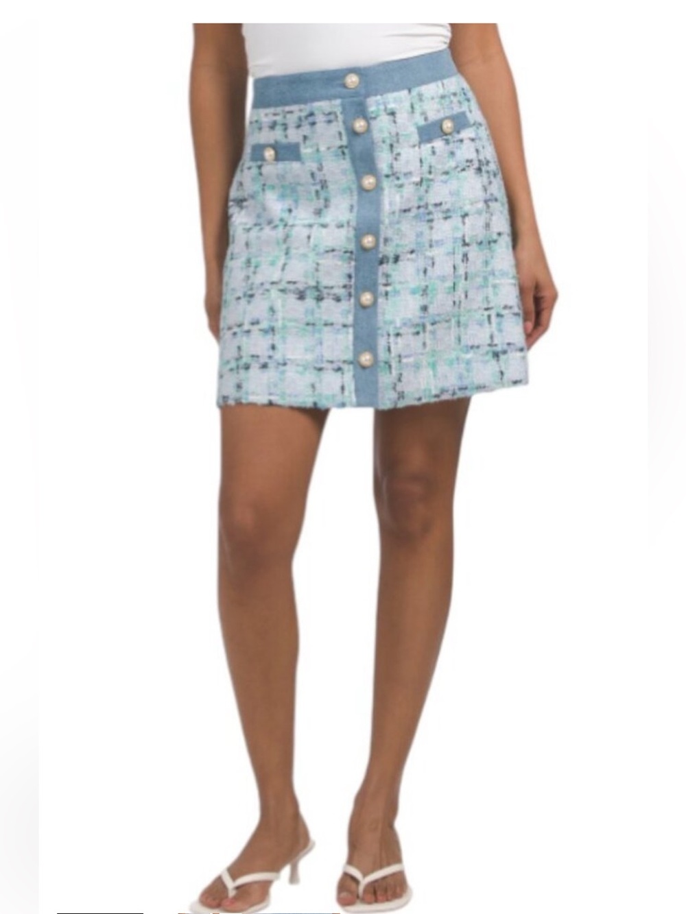New Nannette Lapore Tweed Pearl Button Mini Skirt